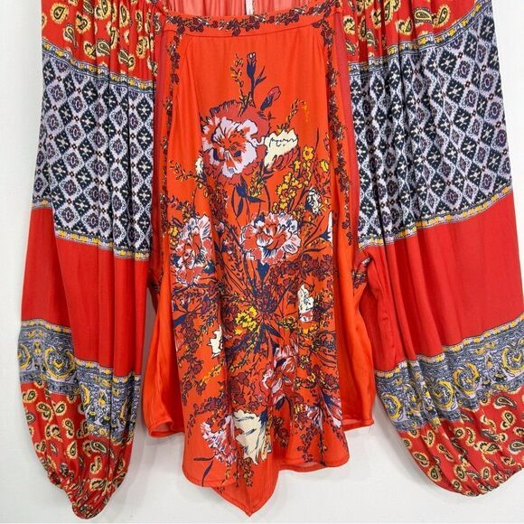 Free People Positano Cherry Combo Printed Flowy Off Shoulder Peasant Blouse - Picture 9 of 16